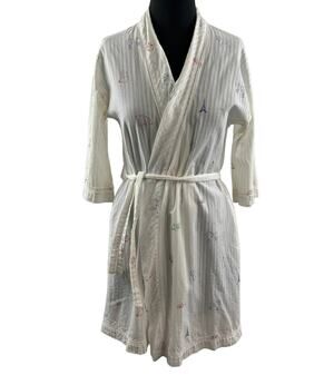 E BY ELOISE White Animal Print Long Sleeve Cotton Short Lightweight Robe XS